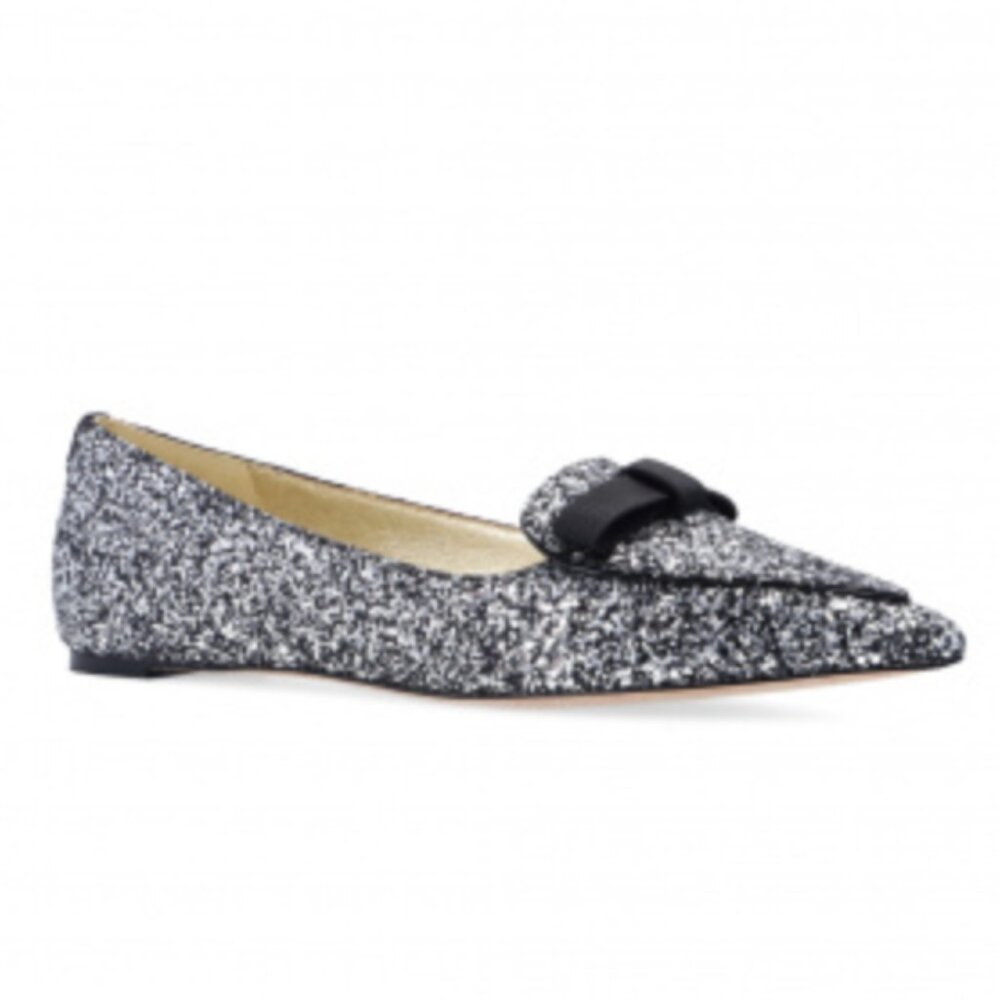 kate spade Black & Silver Glitter Pointed Toe Loafers